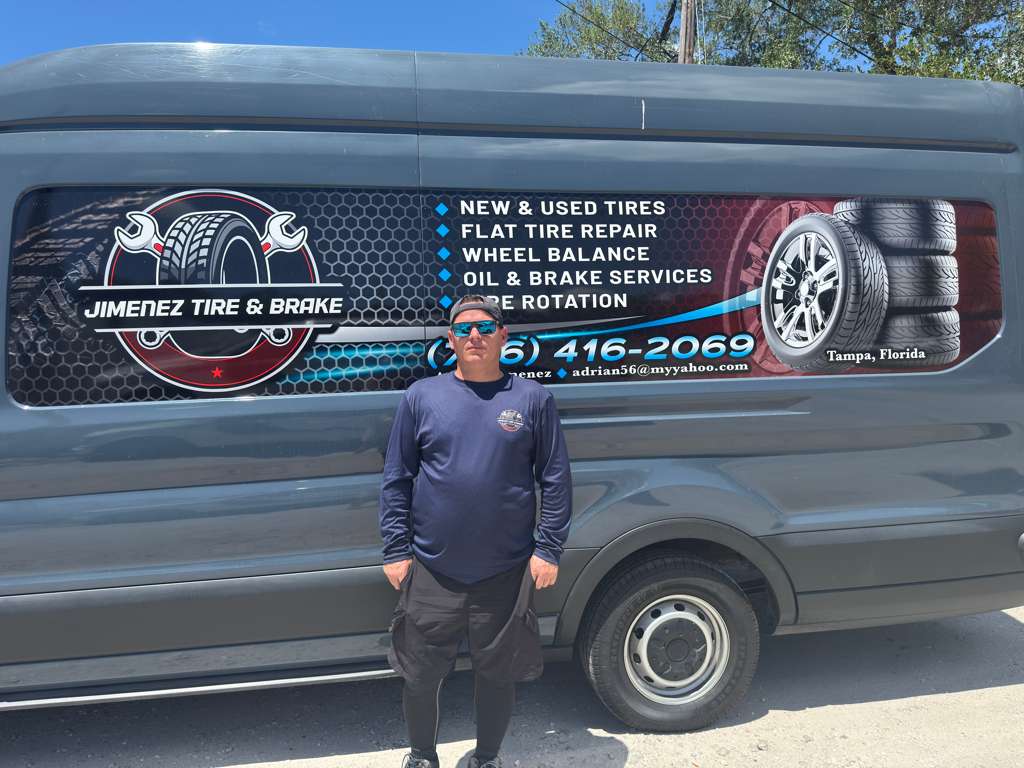 Jimenez Tire and Brake service van — rear view